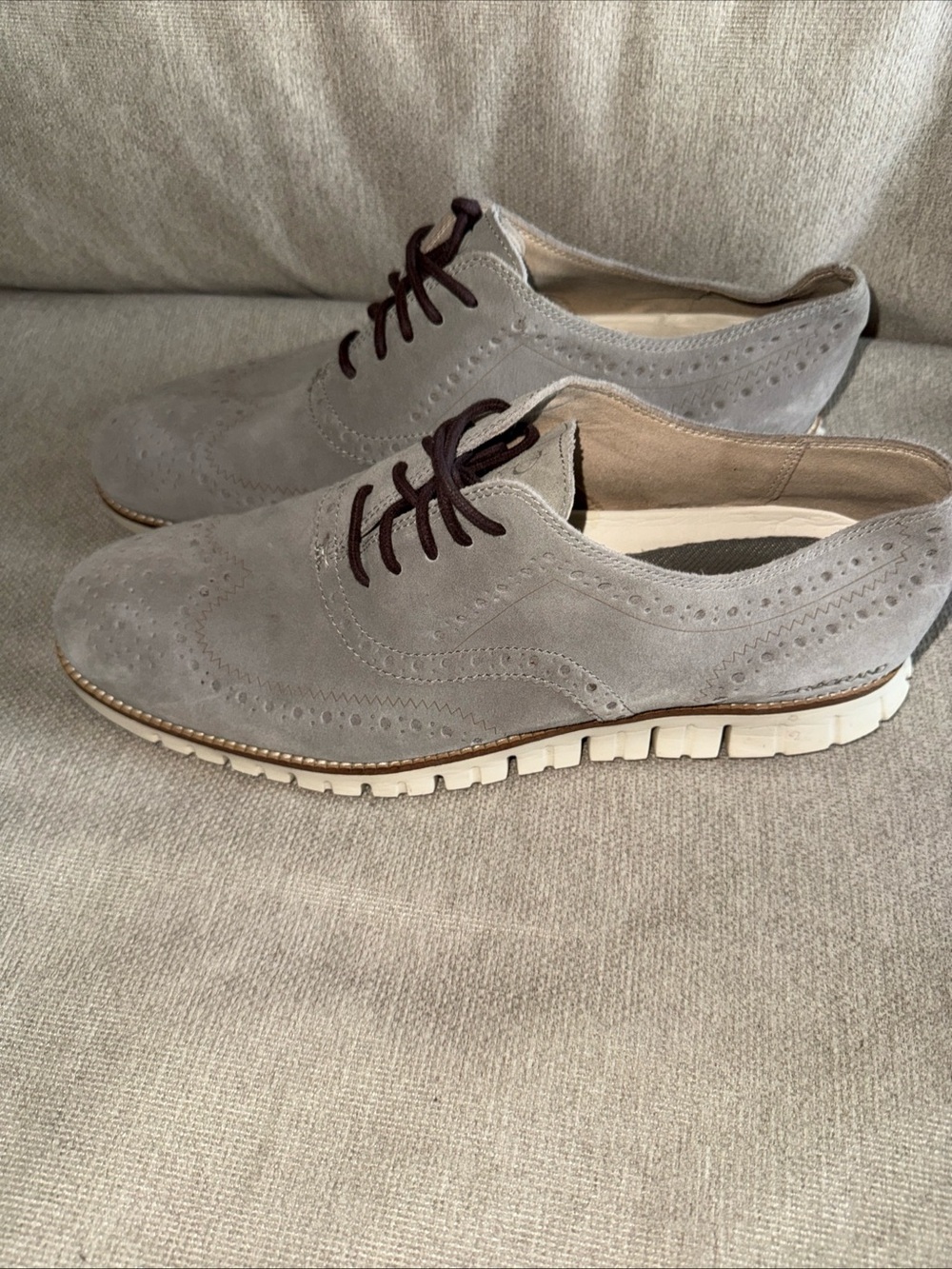 Cole Haan Grand Zero suede wingtip sneakers Gray with white soles mens 12